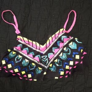 Black and neon bikini top with sequins